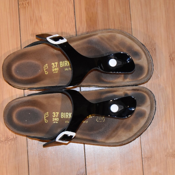 Birkenstock Shoes - Birkenstock Gizeh Black Patent Leather Sandals 37